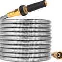 Rosy Earth Expandable Metal Garden Hose 50 FT - 304 Stainless Steel Water Hose 50 FT - Lightweight non Kinking Flexible Garden Hose, no Bite