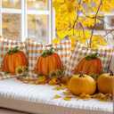 Thanksgiving Pumpkin Throw Pillow Covers 12x20 Set of 2,Fall Orange Plaid Decorative Pillow Covers,Maple Leaf Sunflower Cushion Case for Sofa Couch Patio Garden Bedroom