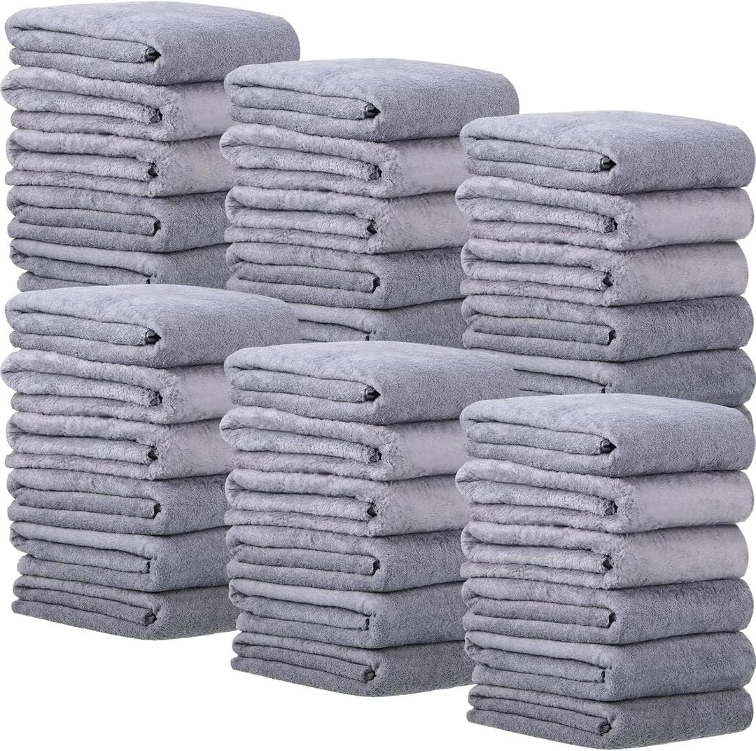 Newwiee 24 Pcs Coral Velvet Microfiber Bath Towels Sets 28 x 55 Inch Large Absorbent Multipurpose Quick Drying Soft Body Towels for Shower Bathroom Beach Fitness Yoga Sports Spa(Grey)