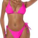 ZAFUL Women's Triangle Bikini Floral String Bikini Set Two Piece Swimsuit Bathing Suits (Pink, S)