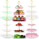 6 Sets Tea Party Decorations of 3 Tier Plastic Cupcake Stand Dessert Plates Cake Fruit Candy Display Tower for Wedding Birthday Baby Shower Tea Party Decorations(Round,Flower,Square)