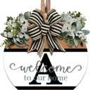 Last Name Round Front Door Wreath Decor for All Seasons, 26 Initial Letter Wreaths for Front Door Porch Welcome Garland and Eucalyptus Hanging Gift for Farmhouse Welcome Sign (A)