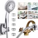 Sink Hose Shower Sprayer Attachment - Faucet Extension w/ 5 Adapters For Bathroom Bathtub, Kitchen Faucet, Utility Laundry Tub, Garden Hose Thread Spout For Delta, Moen, Kohler, American Standard (c-silver-big panel)