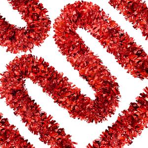 66 Ft Christmas Tinsel Garland Thick Tinsel Garland Xmas Tree Decorations Metallic Tinsel Twist Garland for Christmas, Birthday, Party Decor Indoor Outdoor Party Supplies(Red)