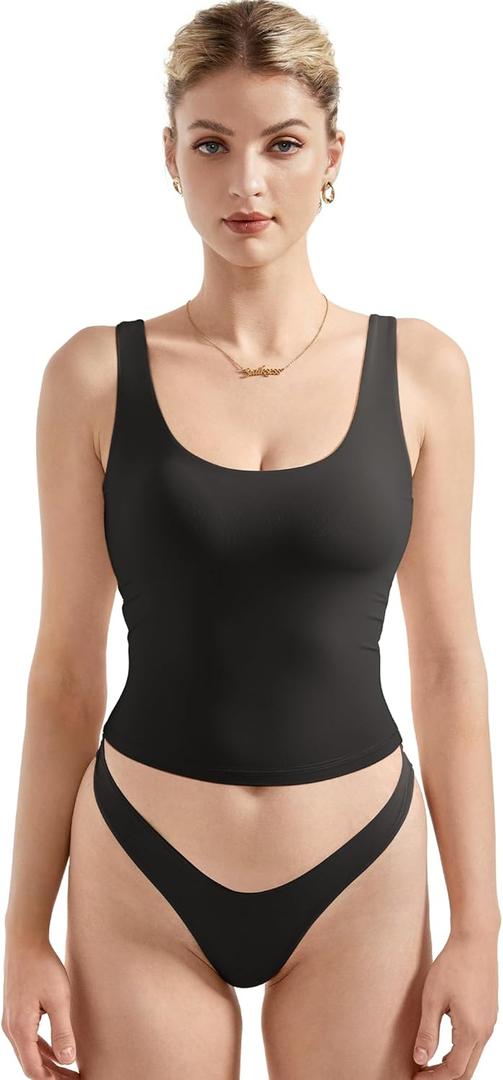 SUUKSESS Women Scoop Neck Tank Top Summer Sleeveless Going Out Double Lined Basic Tops (Small, Black) SUUKSESS Women Scoop Neck Tank Top Summer Sleeveless Going Out Double Lined Basic Tops (Small, Black)
