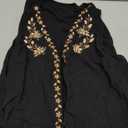 WDIRARA Women's Boho Floral Embroidery V Neck Tank Top Tie Front Sleeveless Tops Black, Large
