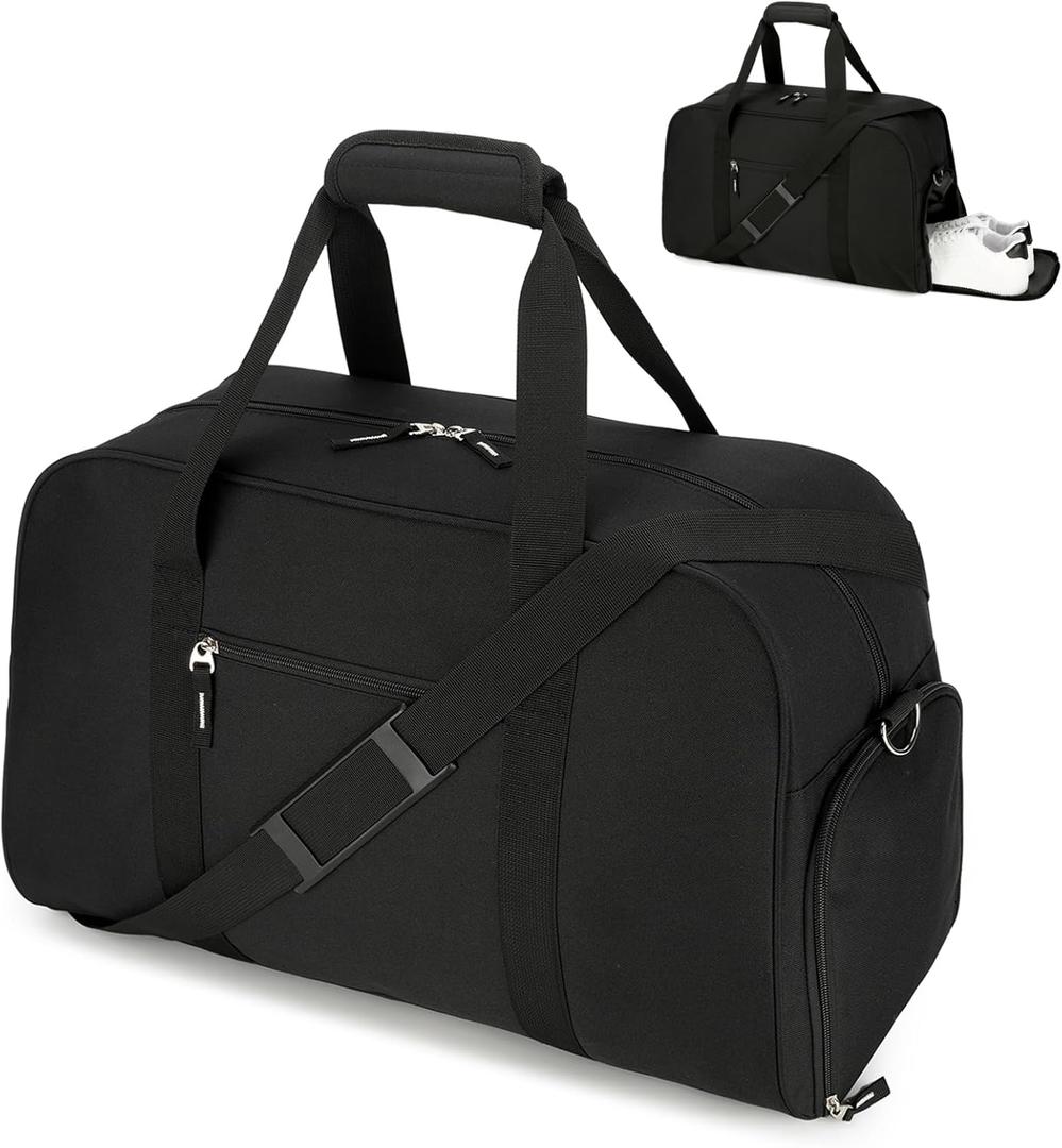 Searock 21 Inch Gym Bag with Shoe Compartment, Sports Duffle Bag for Travel, Carry On Duffel Bag, Weekender Overnight Bags for Men and Women Traveling (Deep Black)