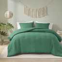 Codi Emerald Green King Comforter Set - Boho Chic Bedding with Elegant Pom Fringe, Soft Washed Microfiber 3pc Luxury Set, Lightweight & Breathable for Master Bedroom, 1 Comforter & 2 Pillow Shams