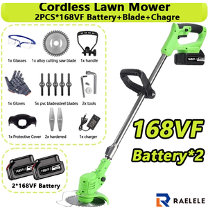 Cordless Weed Wacker with Wheels, 880W Electric Weed Eater with 2 x Batteries, 3-in-1 Battery Powered Grass Trimmer/Brush Cutter with 5 Types Saw Blades