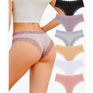 FINETOO Cotton Underwear for Women Sexy Panties Lace Hipster Low Rise Breathable Women's Cheeky 6 Pack XL