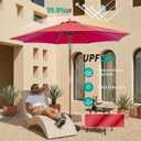 9FT/10FT Bamboo Patio Umbrella, Large Outdoor Umbrella with UPF 50+ Sun Protection, Rope Pulley Lift & Push-Button Tilt, 8-Rib Ventilated Canopy for Garden, Deck, Backyard & Outdoor Dining