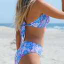 CUPSHE Bikini Set for Women Two Piece Swimsuit Bandeau Top Back Tie Mid Waisted Bottom with Removable Shoulder Straps (Blue, M)