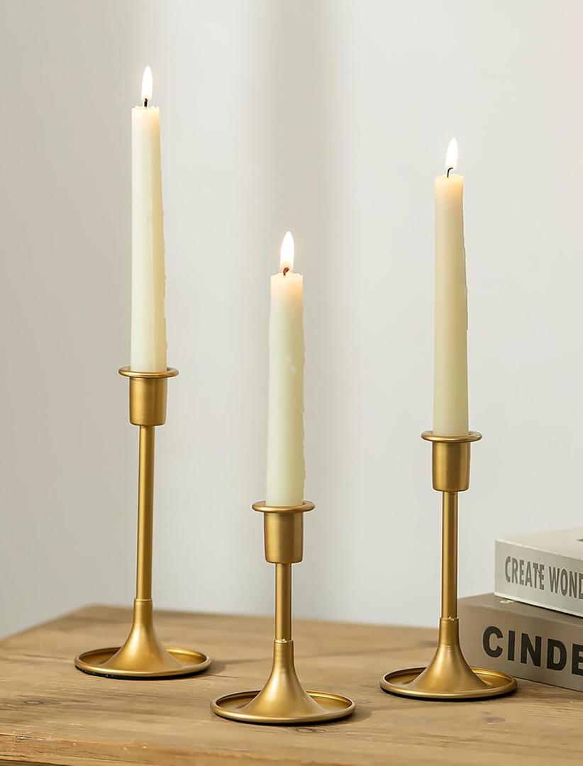 Romadedi Gold Candlestick Candle Holders - Set of 3 Taper Holders Candle Stick for Wedding Table Centerpiece Festive Christmas Mantel Decoration Home Decor
