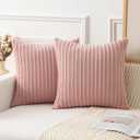 Kevin Textile Decoration Pillow Covers Valentines Day Solid Soft Striped Velvet Corduroy Plush Throw Cushion Cover Gifts for Square Pillows, Set of 2, (Baby Pink, 18 x 18 inch, 45cm)
