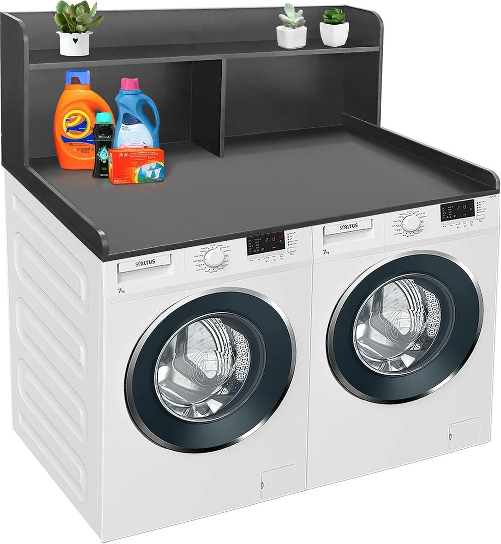 Royxen Washer Dryer Countertop with Extal Tall Shelf, Washer and Dryer Topper, Laundry Countertop with Non-Slip Pads, Universal Fit for Laundry Room Organization, Black, 54" W x 27.5" D x 19.5" H