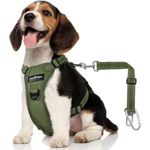 Dog Seat Belt Harness for Car, Dog Car Harness Adjustable Mesh Breathable & Dogs Seatbelt Safety Tether with Elastic Bungee for Small Medium Large Pets(Army Green, M) (M (Chest: 19.7-26.4", Neck: 12.6-20.5"))