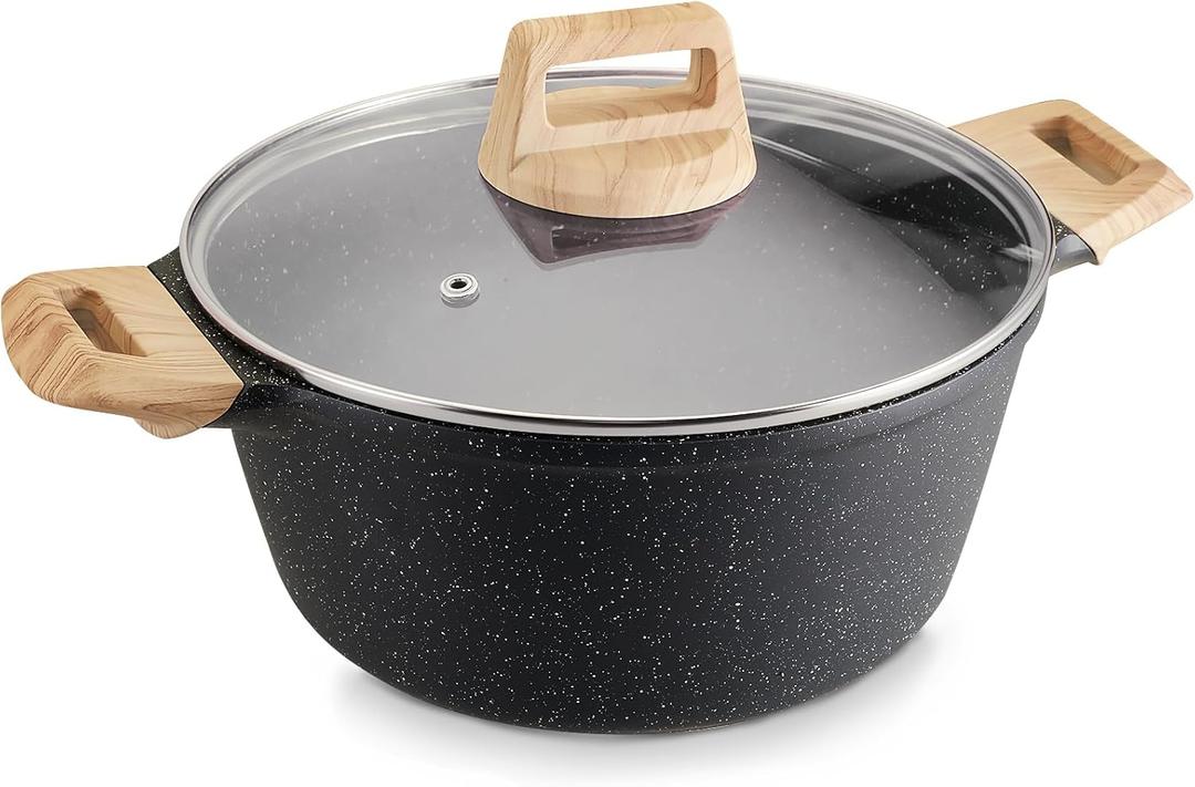 TIPTAP Nonstick Stock Pot, Granite Cookwear Soup pot with Lid, 4L/4.23Qt Cooking Pot, Casserole Stock Pot, Quick Induction for Soup, Broth, Chili, Stew and More, All Stove Compatible (Gray)