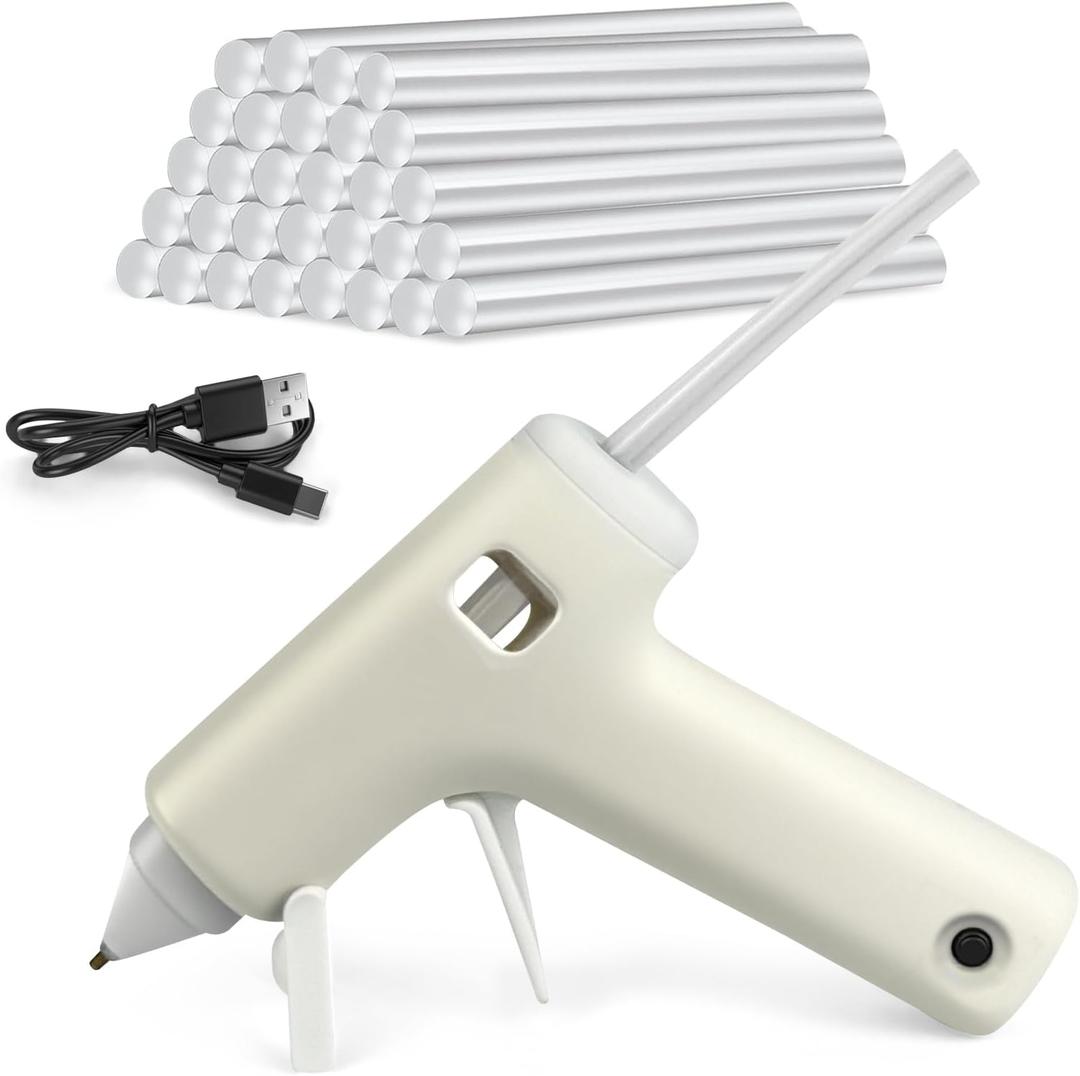 Cordless Hot Glue Gun with 30 Glue Sticks, 2000mAh USB-C Rechargeable Battery, Fast Heating 2-3 mins for DIY Crafts and Home Repairs