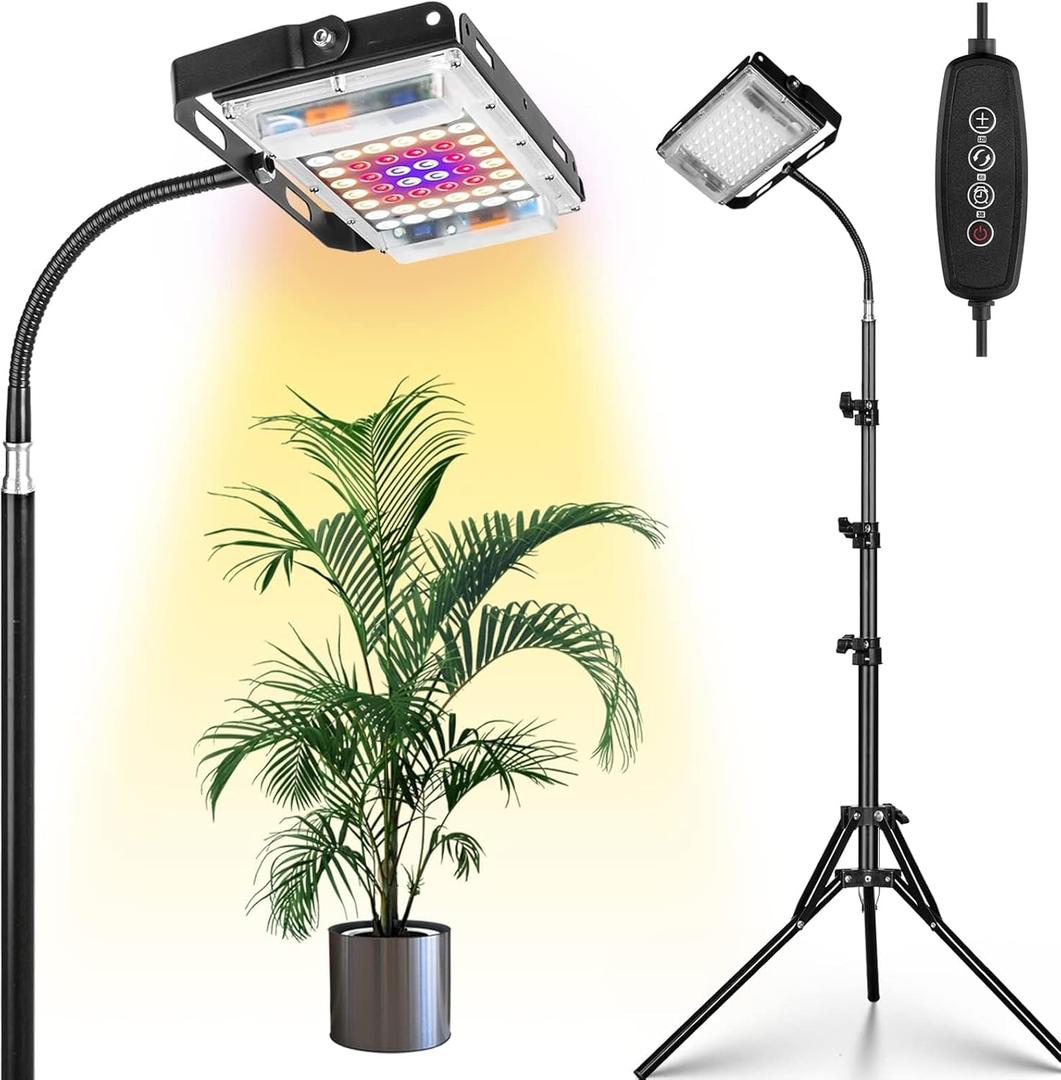 LBW Grow Light with Stand, Full Spectrum LED Plant Light, Floor Grow Lamp with 63" Adjustable Tripod, 4H/8H/12H Timer, 6 Dimmable Brightness, Ideal for Tall Plants