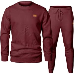 JMIERR Men's 2 Piece Outfits Knit Jacquard Pullover Sweatshirt Tracksuit & Joggers Sweatpants Sweatsuit Sets with Pockets (Medium, Burgundy)