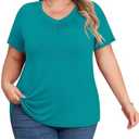 POSESHE Plus Size Tops Sexy Short SleeveTunic Top V Neck Cute Blouse Tunic Top 2XL