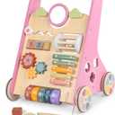 Baby Walker with Wheels, Wooden Push Walker Toys for Babies 6-12 Months, Baby Girl Walking Activity Toys for 1 Year Old