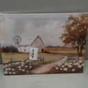 Farmhouse Barn Canvas Wall Art Rustic Farm Nature landscape Decor Pictures Retro Flower Field Meadow Barn Windmill Posters Prints for Home Decoration Bathroom Bedroom Living Room Decoration (16"L x 12"W)