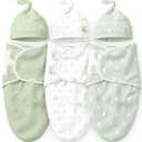 KeaBabies 3-Pack Organic Swaddles for Newborns Girls, Boys with Hats - Soft Cotton Baby Sleep Sacks 0-3 Months, Breathable Baby Hats and Swaddles 0-3 Months, Newborn Essentials Must Haves (Bunnies)