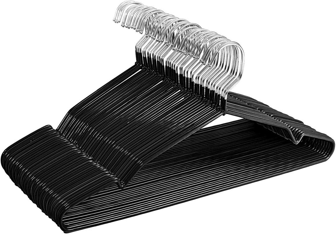 Non-Slip Hanger Metal Hangers Wire Shirt Hangers Chrome and Black Friction, 40 Pack Space Saving Clothes Hanger with Rubber Coating 16.5 Inches