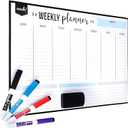 Cinch! 19x13-Inch Magnetic Whiteboard for Fridge - Weekly Calendar and Meal Planner - Stain Resistant Dry Erase Board with 4 Fine Tip Markers and Eraser - Magnetic Weekly Planner for Easy Scheduling