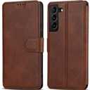 QLTYPRI Case for Samsung Galaxy A25 5G, Premium PU Leather Simple Wallet Case [Card Slots] [Kickstand] [Magnetic Closure] Shockproof Flip Cover for Samsung Galaxy A25 5G - Brown