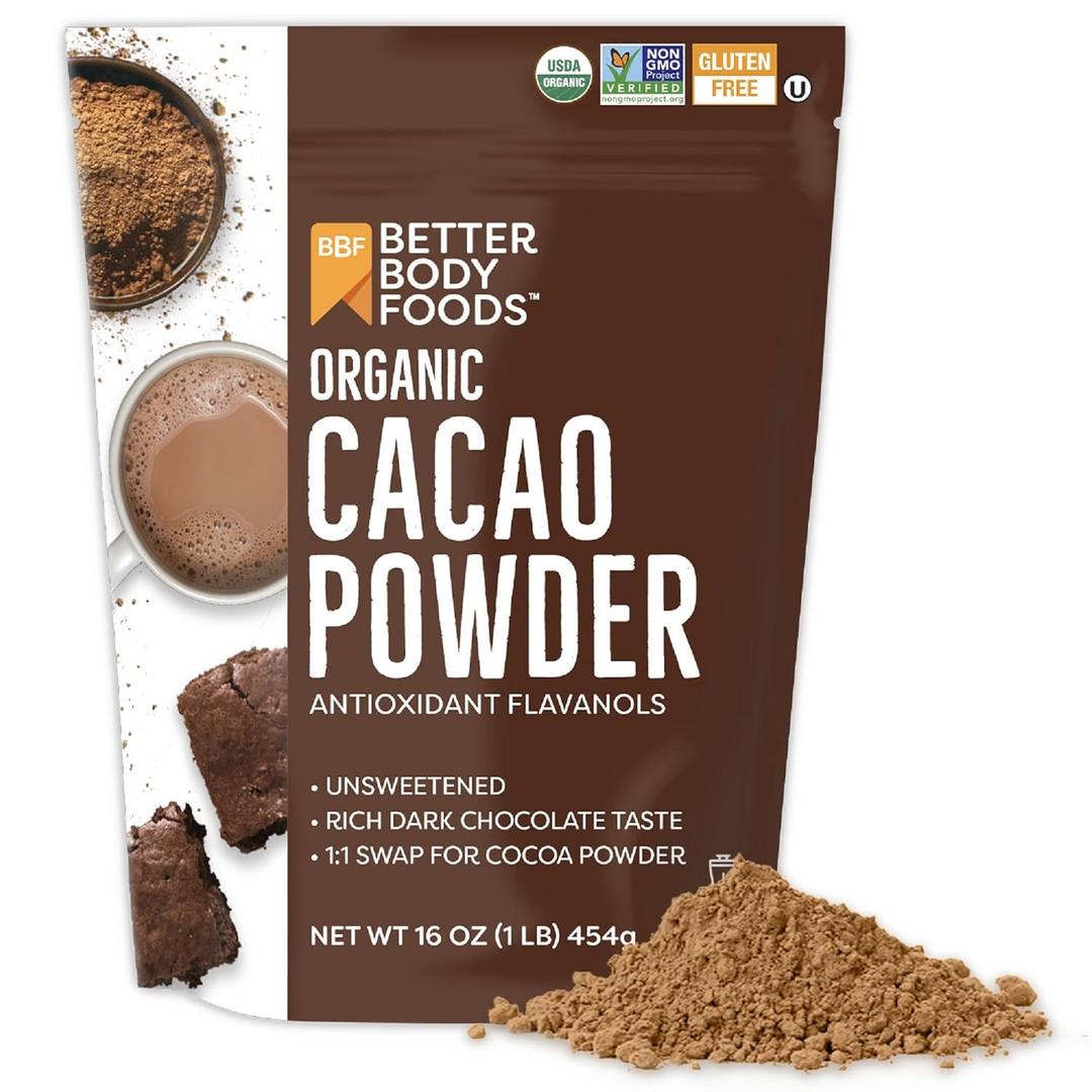 BetterBody Organic Cacao Powder, Non GMO, 16 Ounces (Pack Of 5), BBD 12/03/2026