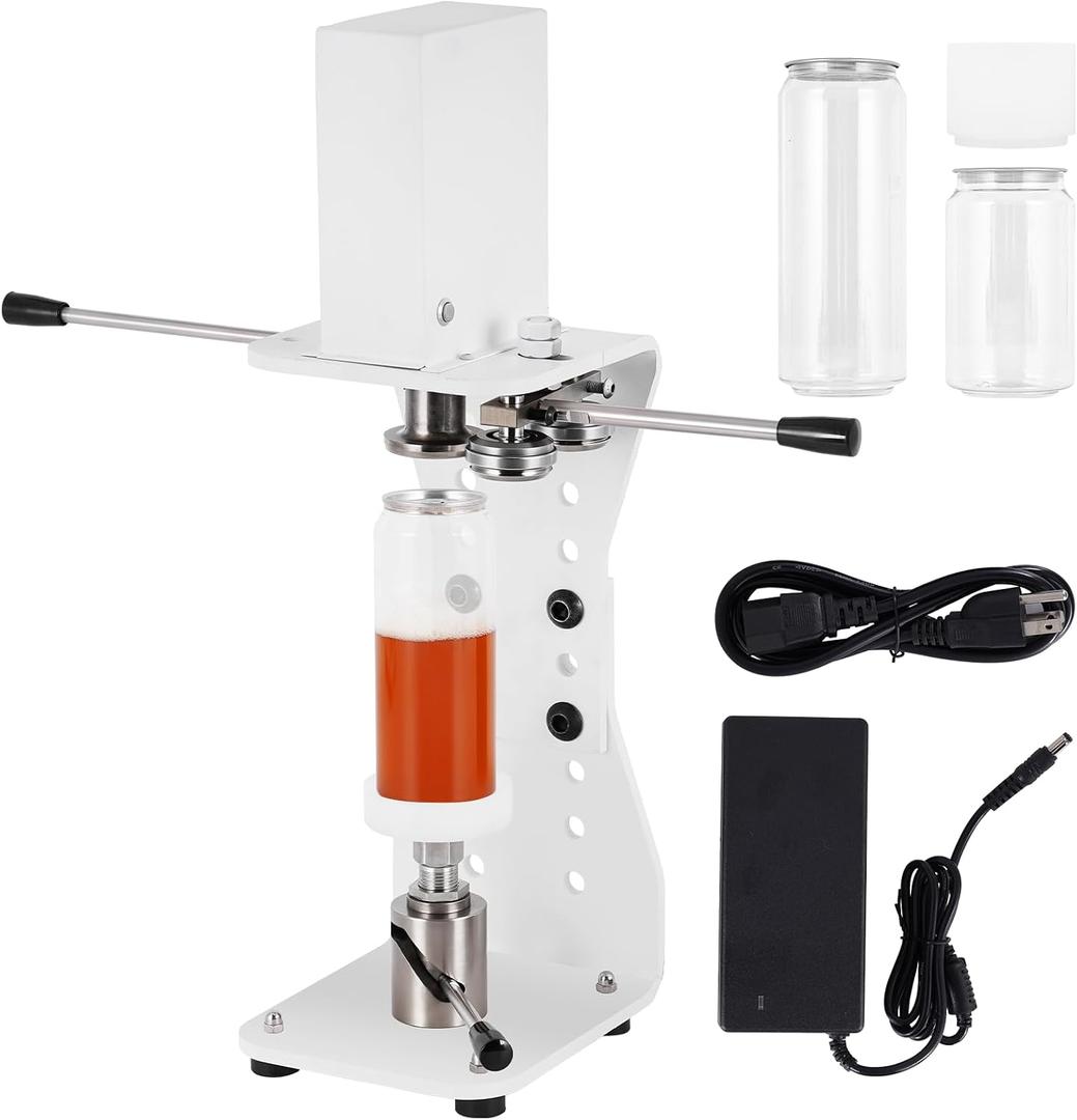 Electric Soda Can Sealer, Manual Press Cap Seamer 2.4-6.7'' Height Adjustable for Plastic/Aluminum/Tin Cans, 2.2-3.9'' Dia Can Sealing Machine for Home Brewing, Milk Tea, Juice Beverage Packaging