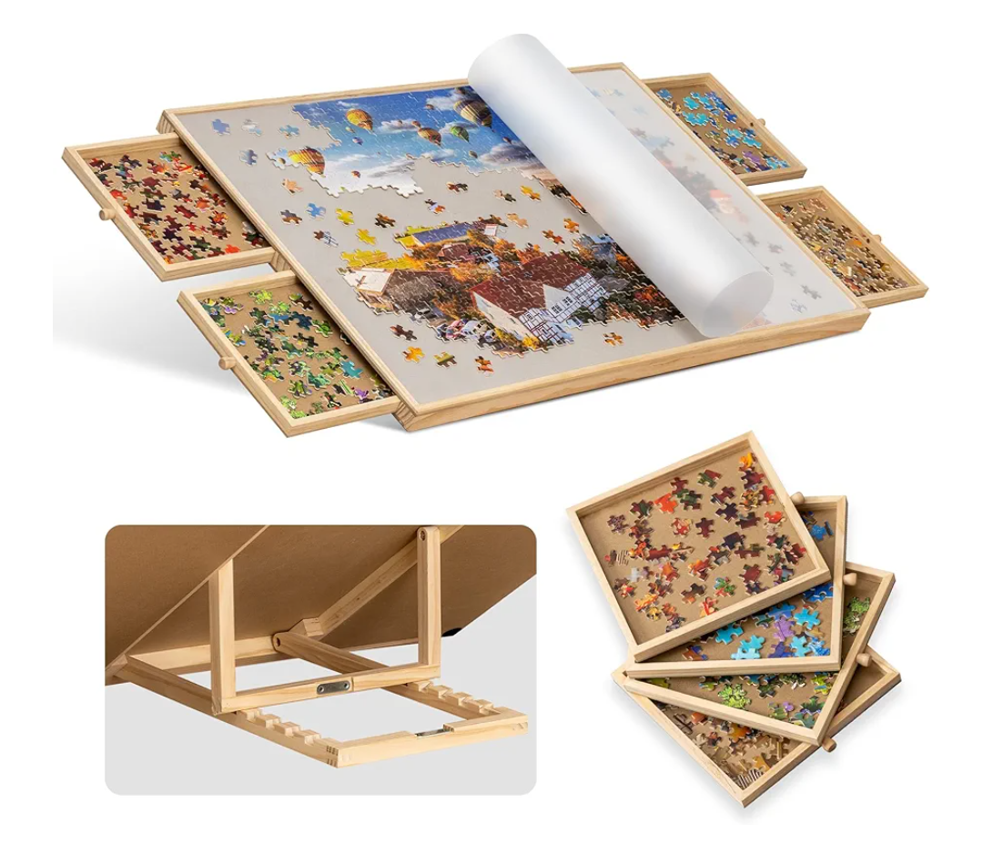 Becko US 1000-Pc Tilting Puzzle Board with 4 Drawers & Cover, Adjustable Jigsaw Puzzle Table with Built-in Easel/Stand, Portable Boards with Puzzles Storage for Adults, with Premium Flannel Tabletop