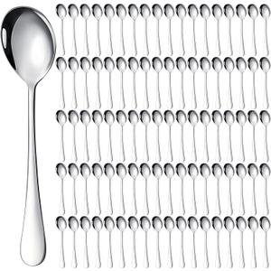 Nuogo 100 Pieces Soup Spoons Set Stainless Steel Spoons Silverware Dessert Dinnerware Bulk Metal Dinner Dinnerware Mirror Polished Tablespoon for Home Restaurant Kitchen Dishwasher Safe