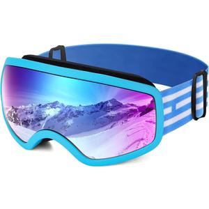 EasYoung Kids Ski Goggles Snowboard Goggles for Children, Youth, Boys & Girls 3-15 (04: Blue Frame With Green Lens)
