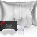 100% Pure Mulberry Silk Pillowcase for Hair and Skin - 22 Momme 6A Zippered Silk Pillow Case-King 20"x36" Gifts for Women(Pack of Silk Pillowcases and Eye Mask Set) (Silver Grey)