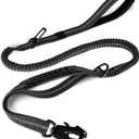 Joytale Tactical Dog Leash Heavy Duty, 4-6FT Shock Absorbing Bungee Lead with 2 Padded Handle, Metal Carabiner Clip, Car Seatbelt, Strong No Pull Leash for Medium Large X-Large Dogs, Black