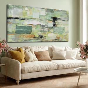 Framed Sage Green Wall Decor Modern Abstract Wall Art Neutral Brush Strokes Canvas Pictures for Living Room Graffiti Wall Art for Dining Room Home 24x48 Inch