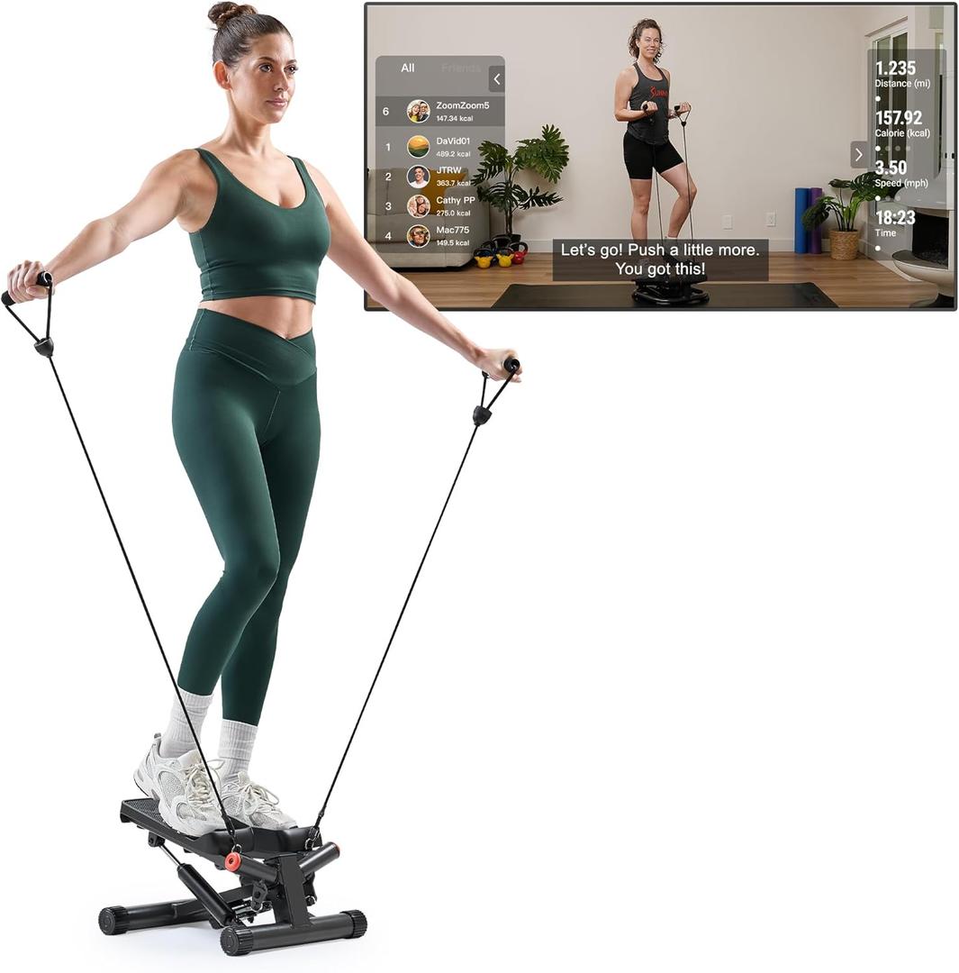 Sunny Health & Fitness Mini Stepper for Exercise at Home, Stair Step Workout Machine with Resistance Band and Over 300lb Weight Capacity, Optional Twist Motion and Free SunnyFit App Connection