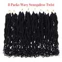 Leeven 8 Packs Wavy Senegalese Twist Crochet Hair with Curly Ends, 14 Inch Black Pre Looped Short Crochet Braids, Pre Twisted Small Hanava Twist, Synthetic Braiding Hair for Women Girl Kids
