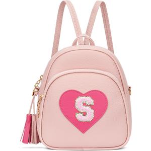 Girls Initial Mini Backpack Gifts for Kid Toddler Little Girl Teen Small Cute Heart Backpack Purse Preschool Kindergarten Bookbag, Pink-S
