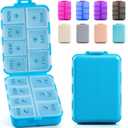 New Foldable & Double Protection Portable Weekly Pill Organizer 2 Times A Day with Etched Labels, AM PM 7 Day Week Medicine Box, Daily Travel Pill Case Holder Dispenser for Vitamin, Supplement - Blue