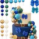 Threehoney 60 Pcs Sage Green Navy Blue Balls Cake Toppers and Bow Cake Decorations Birthday Jungle Safari Baby Shower Bridal Showers Graduation Engagements Weddings Bear Theme Party Decoration