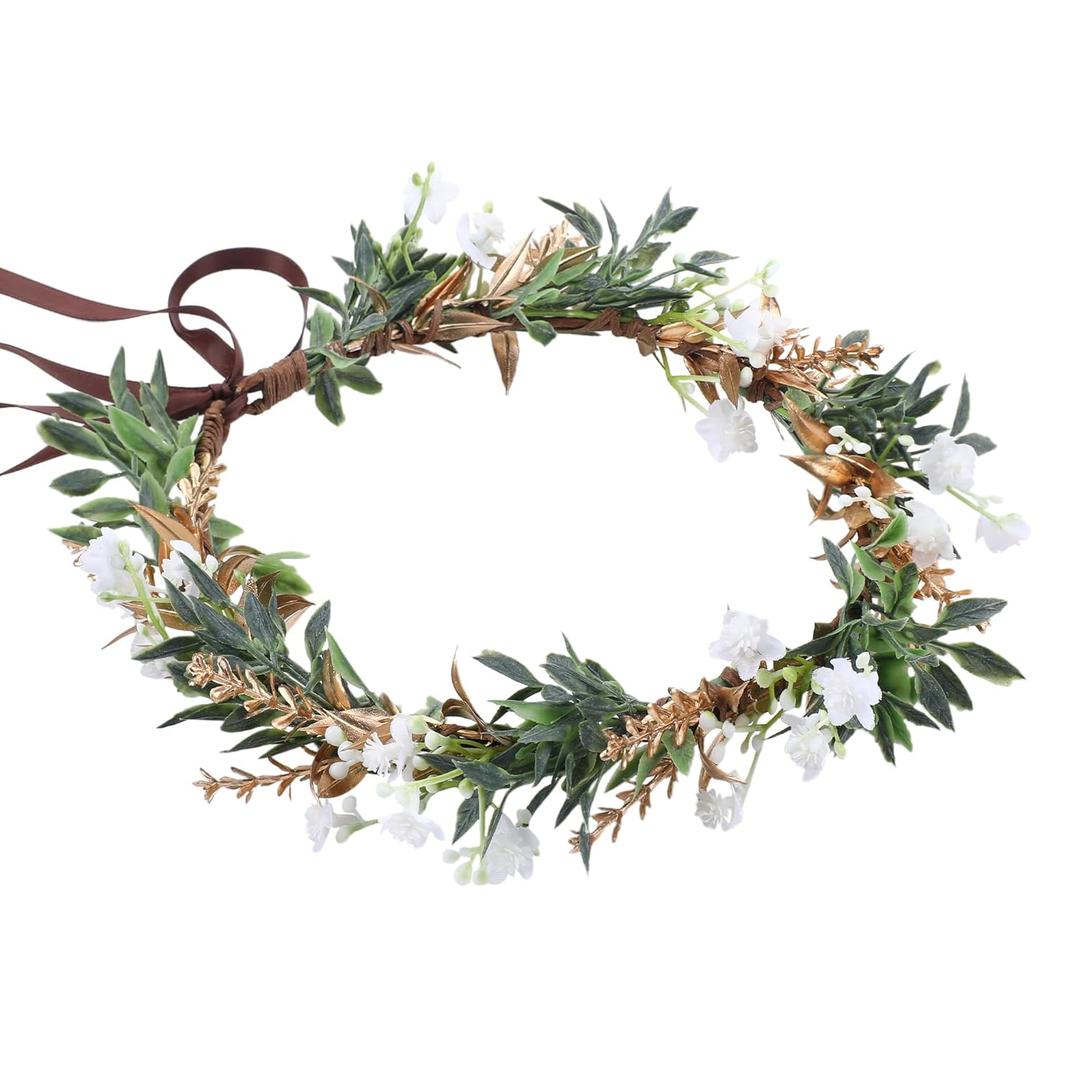 Green Fairy Flower Crown - Renaissance Headpiece Bridal Fairy Floral Headband for Women Girls Wedding Renaissance Birthday Party Prom Photography