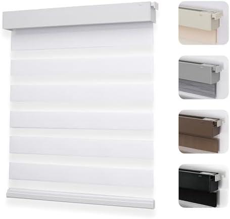 Joydeco No Drill Zebra Blinds for Windows, Cordless Day & Night Dual Sheer Roller Shades, Easy Installation, Free-Stop Lift System, Light Filtering Privacy Blinds for Home(White,70" W x 75" H)