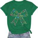 Christmas Shirts for Women Bow Christmas Shirt Coquette Bow Tshirt Xmas Lights Tee Holiday Vacation Casual Outfit