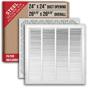 Fits 24x24 Duct Opening | Filter Included Steel Return Air Filter Grille by Handua [Removable Door] for 1-inch Filters | Vent Cover Filter Grill | White | Outer Dimensions: 26 5/8"W X 26 5/8"H