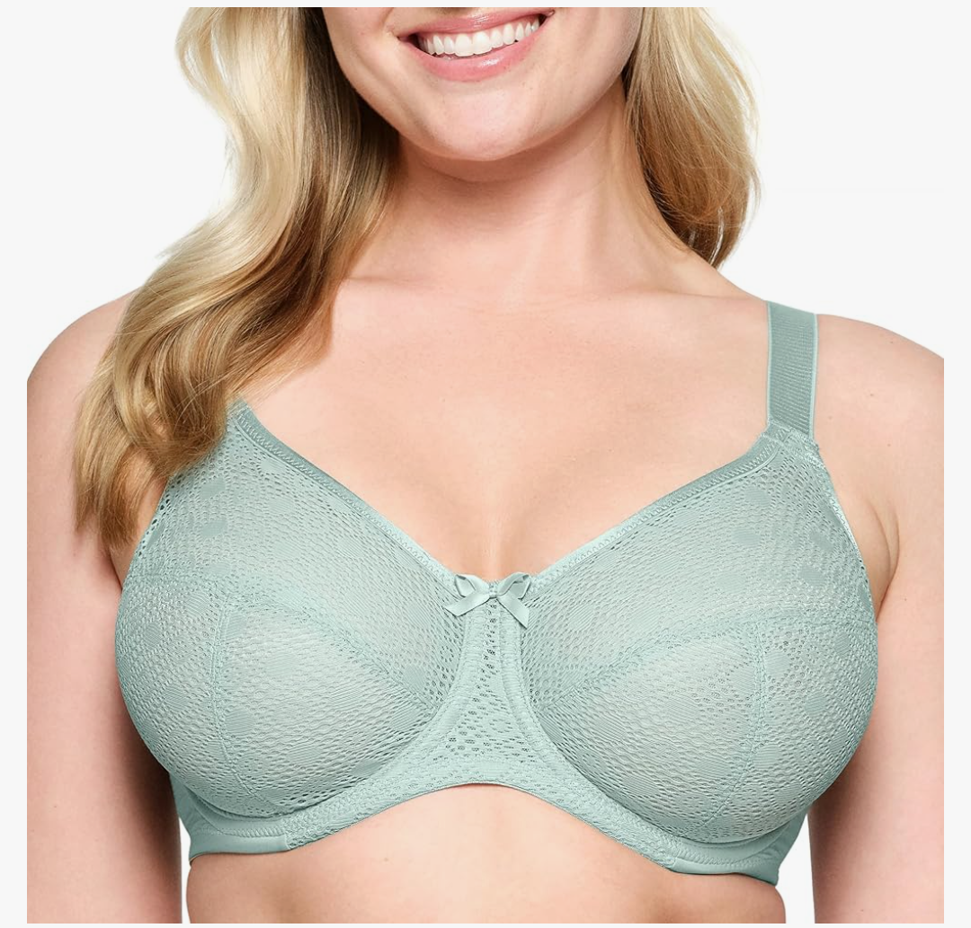 Full Figure Plus Size Lace Comfort Wonderwire Bra Underwire #9855 Cappuccino, Green, 46H