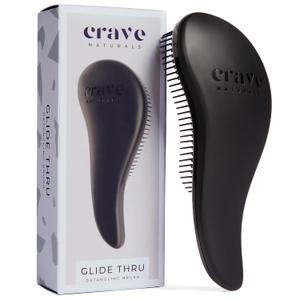 Crave Naturals Glide Thru Detangling Brush, Detangler Brush for Curly, Straight, Wet and Dry Hair Comb for Adults and Kids, Hair Accessories for Women, Black (1 Pack (Regular))